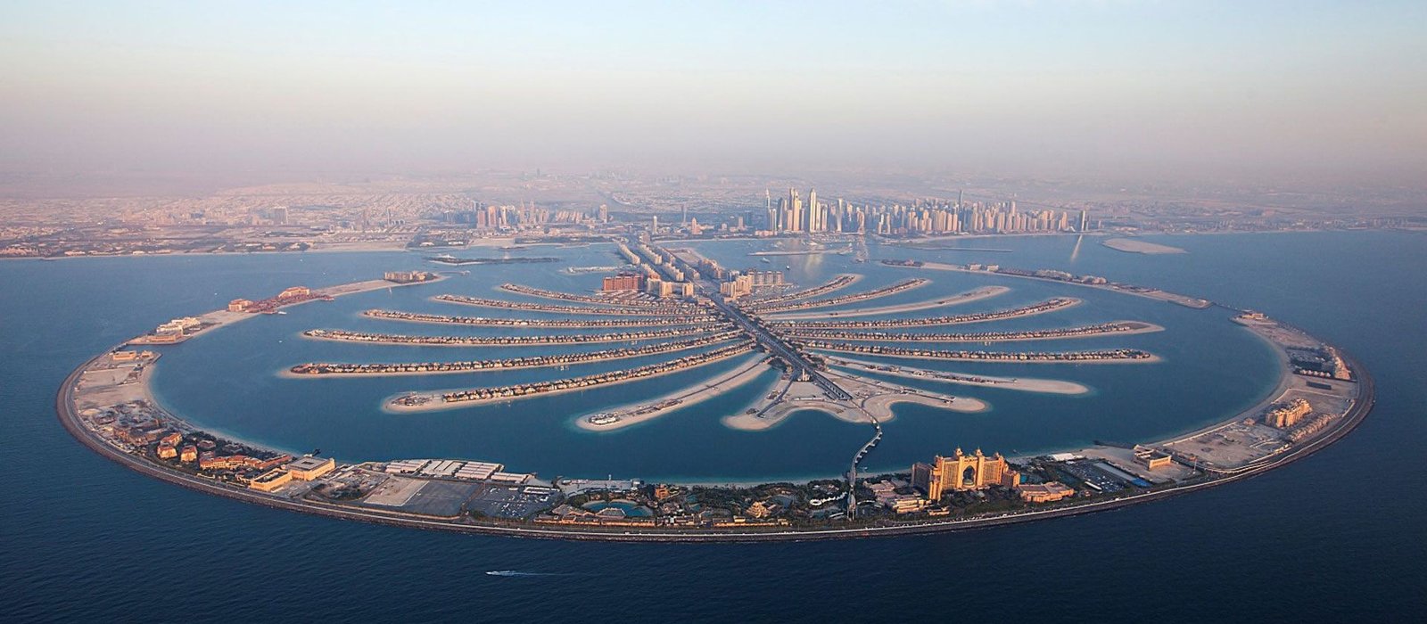 Aerial view of Palm Jumeirah and its waterfront skyline