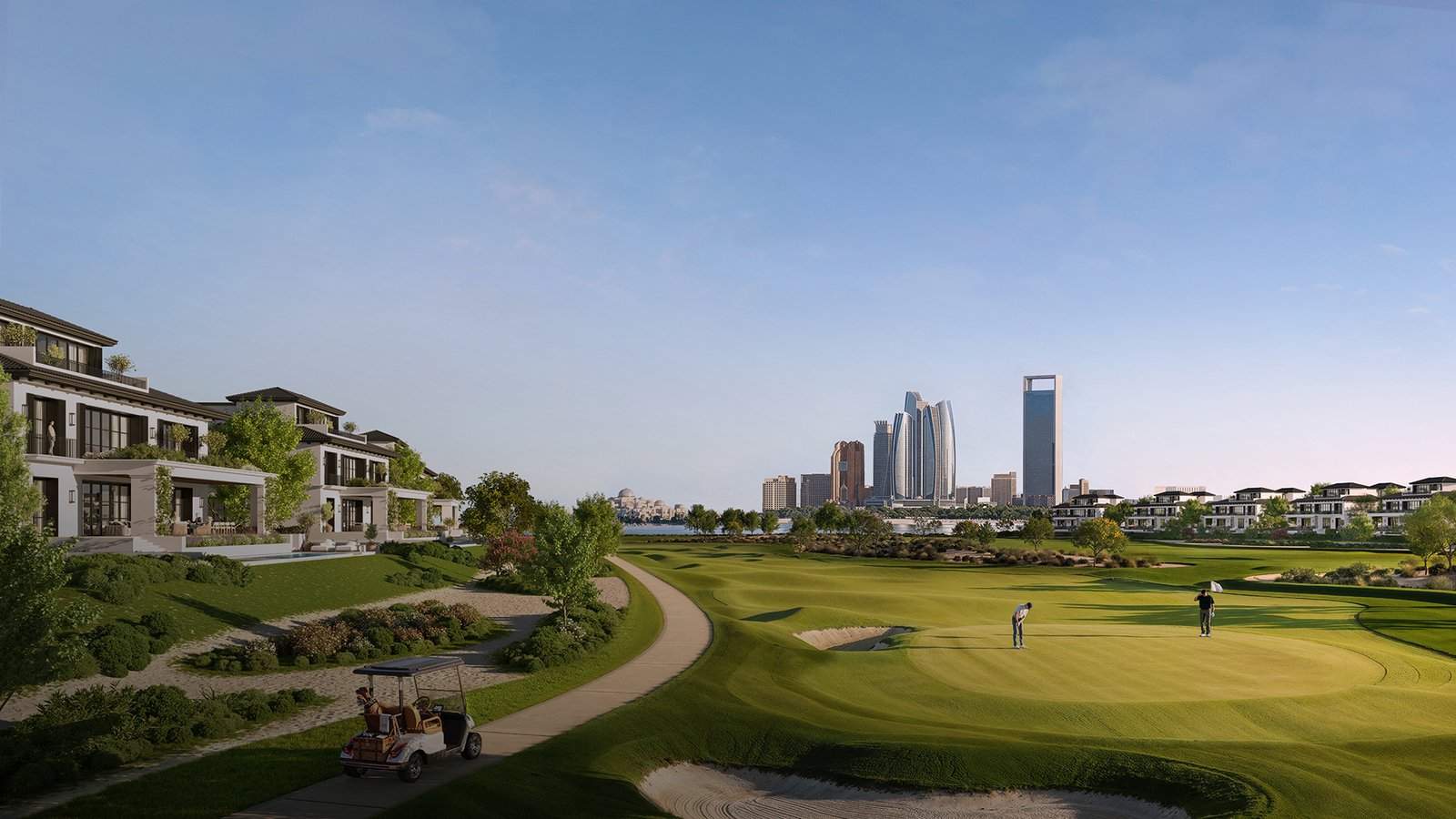 Official rendering of Golf Estates facing the Abu Dhabi skyline